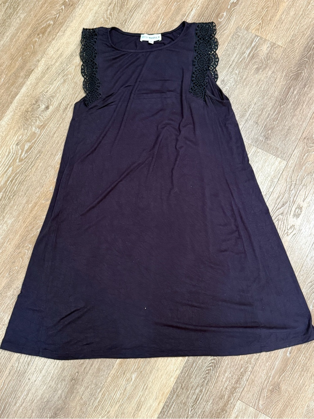 Wanna B Navy Sleeveless Lace Shoulder Dress Top L
